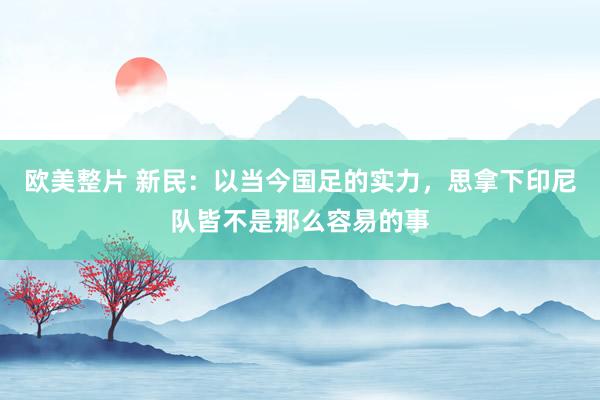 欧美整片 新民：以当今国足的实力，思拿下印尼队皆不是那么容易的事