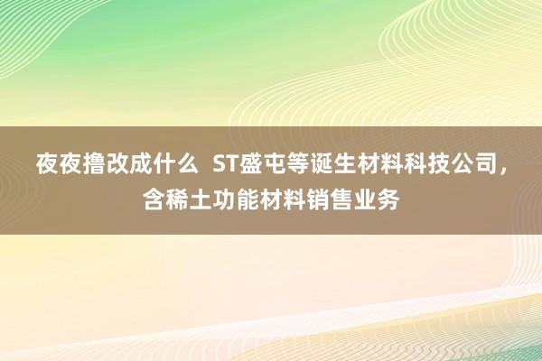 夜夜撸改成什么  ST盛屯等诞生材料科技公司，含稀土功能材料销售业务