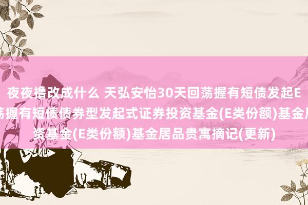 夜夜撸改成什么 天弘安怡30天回荡握有短债发起E: 天弘安怡30天回荡握有短债债券型发起式证券投资基金(E类份额)基金居品贵寓摘记(更新)