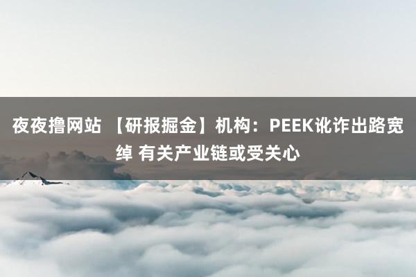 夜夜撸网站 【研报掘金】机构：PEEK讹诈出路宽绰 有关产业链或受关心