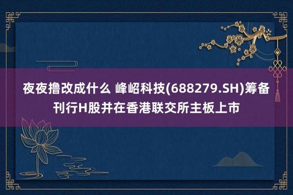 夜夜撸改成什么 峰岹科技(688279.SH)筹备刊行H股并在香港联交所主板上市